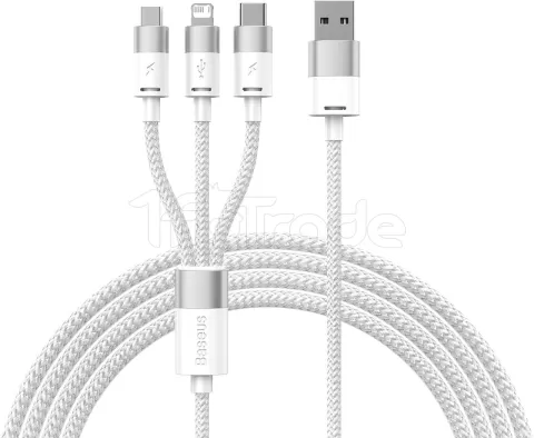 Photo de Câble 3en1 Baseus StarSpeed USB 2.0 type A vers Micro USB, Type C & Lightning M/M 1,2m (Blanc)