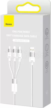 Photo de Câble 3en1 Baseus StarSpeed USB 2.0 type A vers Micro USB, Type C & Lightning M/M 1,2m (Blanc)