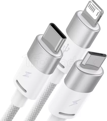 Photo de Câble 3en1 Baseus StarSpeed USB 2.0 type A vers Micro USB, Type C & Lightning M/M 1,2m (Blanc)