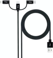 Photo de Cable 3en1 Nanocable USB-A 2.0 vers Micro USB, Type C & Lightning M/M 1m (Noir)