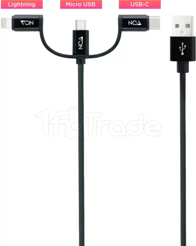 Photo de Cable 3en1 Nanocable USB-A 2.0 vers Micro USB, Type C & Lightning M/M 1m (Noir)