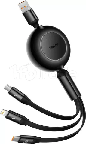 Photo de Câble 3en1 rétractable Baseus Bright Mirror USB 2.0 type A vers Micro USB, USB-C & Lightning M/M 1,1m 66W (Noir)
