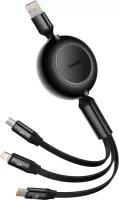 Photo de Câble 3en1 rétractable Baseus Bright Mirror USB 2.0 type A vers Micro USB, USB-C & Lightning M/M 1,1m 66W (Noir)
