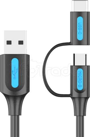 Photo de Câble Adaptateur 2en1 USB 2.0 Vention vers Micro-B + USB-C 1m (Noir)