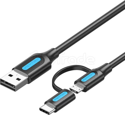 Photo de Câble Adaptateur 2en1 USB 2.0 Vention vers Micro-B + USB-C 1m (Noir)