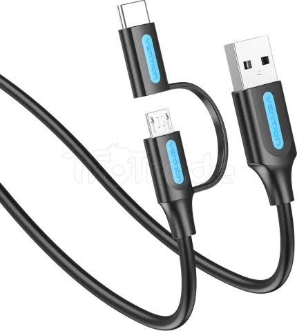 Photo de Câble Adaptateur 2en1 USB 2.0 Vention vers Micro-B + USB-C 1m (Noir)