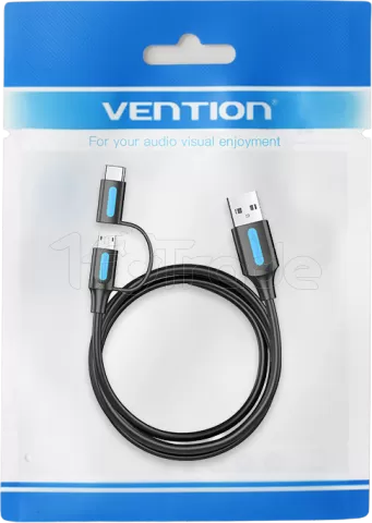 Photo de Câble Adaptateur 2en1 USB 2.0 Vention vers Micro-B + USB-C 1m (Noir)