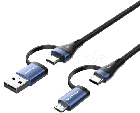 Photo de Cable Adaptateur 4en1 Vention 1x USB-C + 1x USB-A vers 1x USB-C + 1x micro- USB-B 1m (Noir/Bleu)