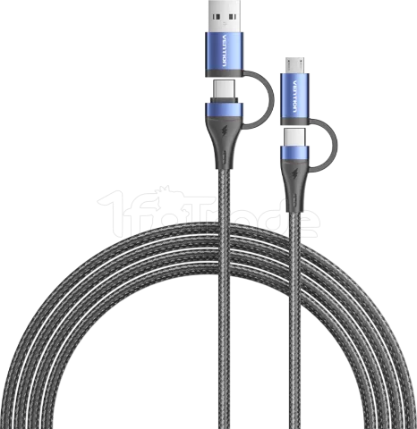 Photo de Cable Adaptateur 4en1 Vention 1x USB-C + 1x USB-A vers 1x USB-C + 1x micro- USB-B 2m (Noir/Bleu)