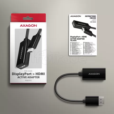 Photo de Câble adaptateur Axagon RVD-HI20N DisplayPort 1.2 mâle vers HDMI 2.0 femelle (Type A) 15cm (Noir)