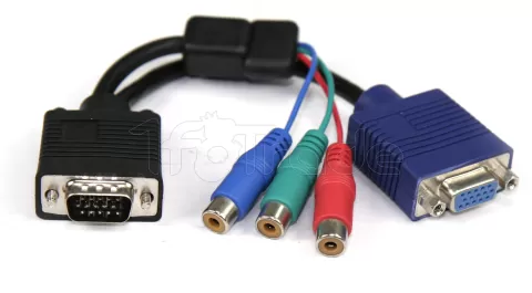 Photo de Câble adaptateur Connectland VGA mâle (D-sub DE-15) vers VGA femelle (D-sub DE-15) et YUV femelle 15cm (Noir et Bleu)