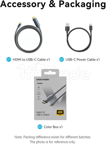 Photo de Cable Adaptateur HDMI 4K mâle Vention vers USB-C 1.5m (Gris)