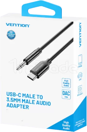 Photo de Cable Adaptateur Vention USB-C mâle vers Jack 3.5mm mâle 1.5m (Noir)