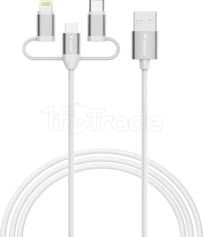 Photo de Cable Adaptateur Verbatim USB-A vers micro-B + USB-C + Lightning M/M 18W 1m (Blanc)