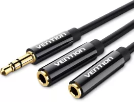 Photo de Cable Audio Vention mini Jack 3.5mm 2x mini Jack 3.5 mm 0.3m (Noir)