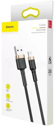 Photo de Cable Baseus Cafule USB 2.0 type A - Lightning M/M 2m (Noir/Or)