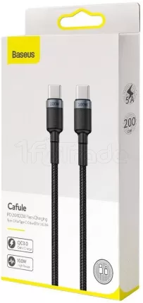 Photo de Cable Baseus Cafule USB 3.0 type C M/M 2m 100W (Noir)