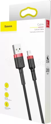 Photo de Cable Baseus Cafule USB Type A - Lightning M/M 2m (Noir/Rouge)