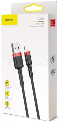 Photo de Cable Baseus Cafule USB Type A - Lightning M/M 3m (Noir/Rouge)