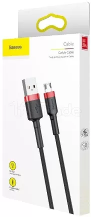 Photo de Cable Baseus Cafule USB type A - Micro B réversible M/M 2m (Noir/Rouge)