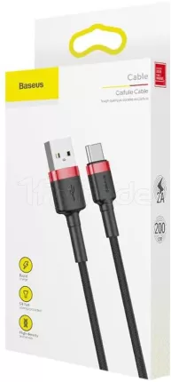 Photo de Cable Baseus Cafule USB Type A - Type C M/M 2m (Noir/Rouge)