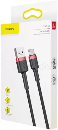 Photo de Cable Baseus Cafule USB Type A - Type C M/M 50cm (Noir/Rouge)