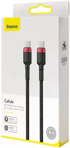 Photo de Cable Baseus Cafule USB Type C M/M 2m 100W (Noir/Rouge)