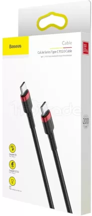 Photo de Cable Baseus Cafule USB Type C M/M 2m 60W (Noir/Rouge)
