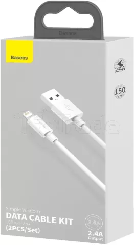 Photo de Cable Baseus Wisdom USB Type A - Lightning M/M 1,5m (Blanc/Rouge)