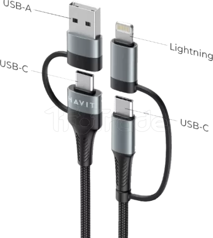 Photo de Câble Havit CB6244 USB-A/C vers USB-C/Lightning 1m M/M 60W (Noir)