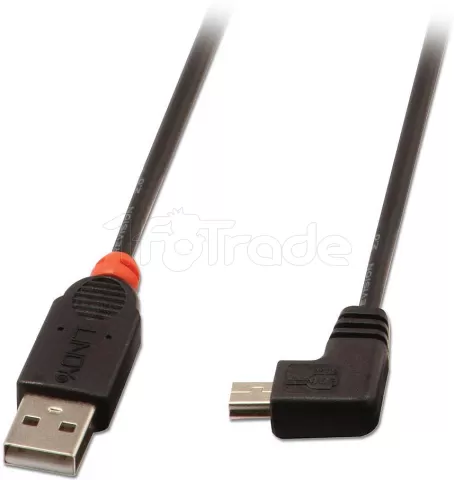 Photo de Cable Lindy USB 2.0 Type A vers mini B coudé à 90° 1m MM (Noir)