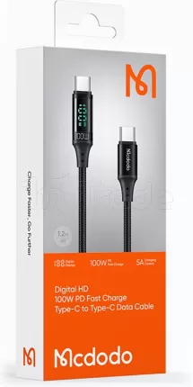 Photo de Câble Mcdodo Digital HD USB-C avec écran 1,2m M/M 100W (Noir)