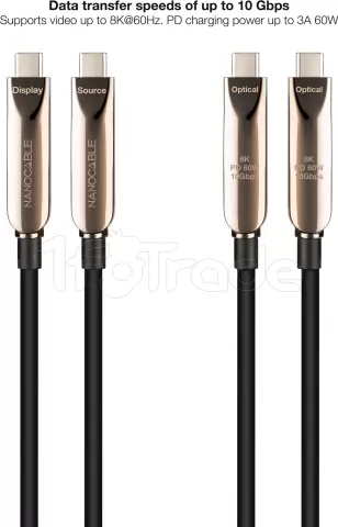 Photo de Câble Nanocable AOC USB-C 5m M/M 60W 10Gbps 8K 60Hz (Noir)