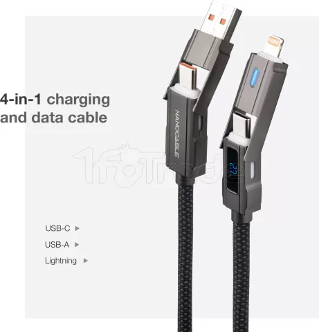 Photo de Cable Nanocable USB-A/USB-C vers USB-C/Lightning M/M 1m (Noir)