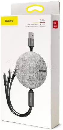 Photo de Cable rétractable 3en1 Baseus Fabric USB 2.0 type A - vers Type C, Micro USB & Lightning M/M 1,2m (Gris)