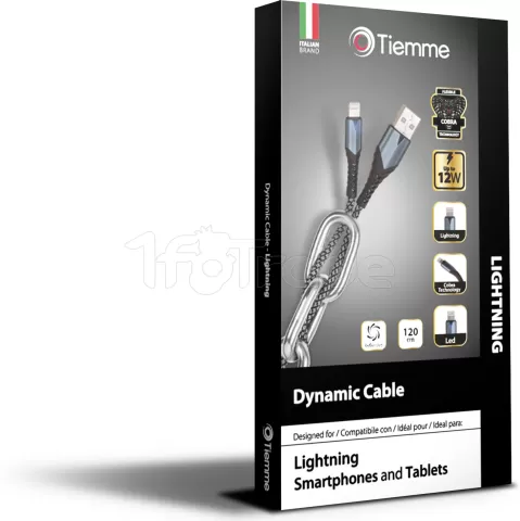Photo de Câble Tiemme Dynamic USB type A - Lightning M/M 12W 1,2m (Noir/Gris)