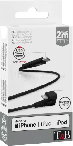 Photo de Câble T'nB USB type C - Lightning M/M 2m coudé 180° (Noir)