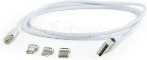 Photo de Câble USB 2.0 CableXpert vers Micro USB, Type C & Lightning embouts magnétiques 1m (Blanc)