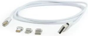 Photo de Câble USB 2.0 CableXpert vers Micro USB, Type C & Lightning embouts magnétiques 1m (Blanc)