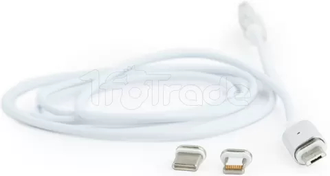 Photo de Câble USB 2.0 CableXpert vers Micro USB, Type C & Lightning embouts magnétiques 1m (Blanc)