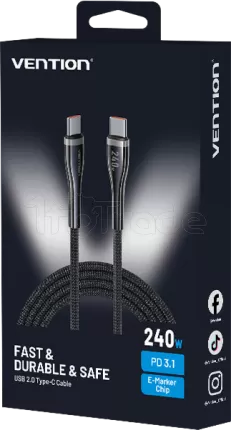 Photo de Cable Vention USB-C M/M 2m 240W (Noir)