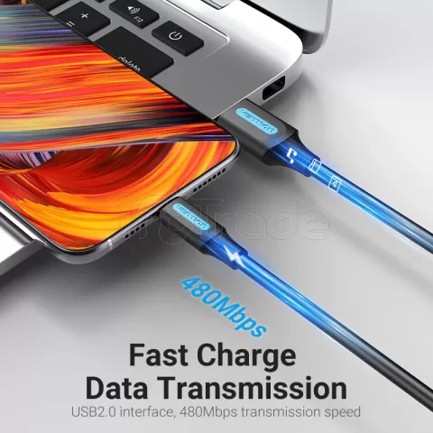 Photo de Cable Vention USB Type A - Type C M/M 5A 0,5m (Noir)