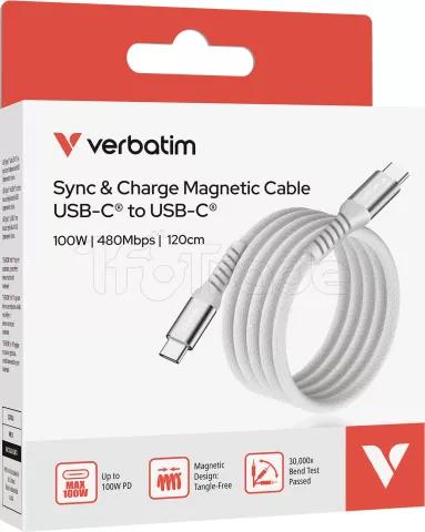 Photo de Câble Verbatim USB-C magnétique 1,2m M/M 100W (Gris)