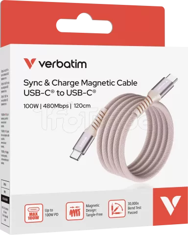Photo de Câble Verbatim USB-C magnétique 1,2m M/M 100W (Rose)