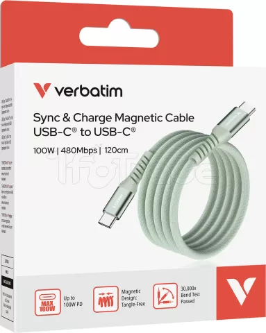 Photo de Câble Verbatim USB-C magnétique 1,2m M/M 100W (Vert)