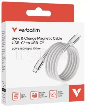 Photo de Câble Verbatim USB-C magnétique 1,2m M/M 60W (Gris)