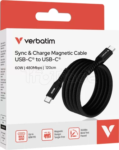 Photo de Câble Verbatim USB-C magnétique 1,2m M/M 60W (Noir)