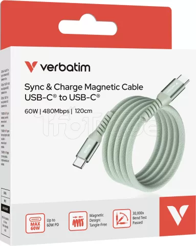 Photo de Câble Verbatim USB-C magnétique 1,2m M/M 60W (Vert)