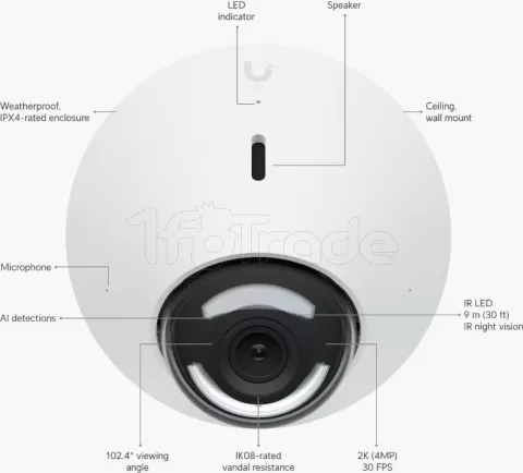 Photo de Caméra IP extérieur Ubiquiti G5 Dôme 2K - IR 10m (Blanc)