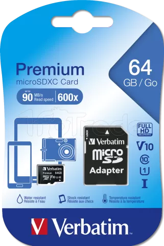 Photo de Carte mémoire Micro SD Verbatim Premium - 64Go avec adaptateur